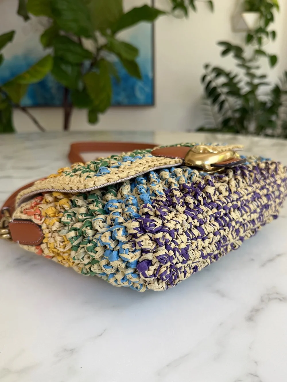 NWOT Coach Soft Tabby Shoulder Crossbody Bag Rainbow Woven Straw & Leather CJ640 - Picture 8 of 16